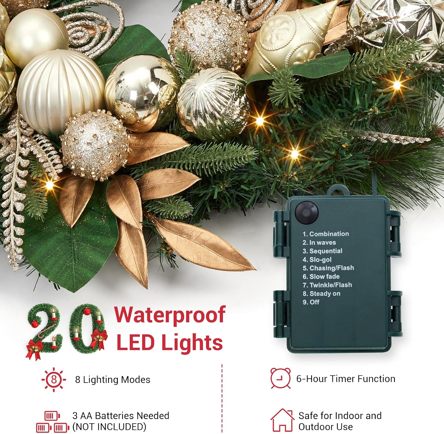 Garvee 24 Inch Christmas Wreat - đánh giá và giá Led Fairy String Lights